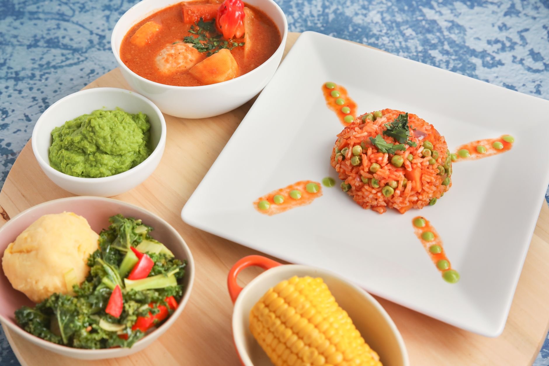 Vibrant African dishes including jollof rice